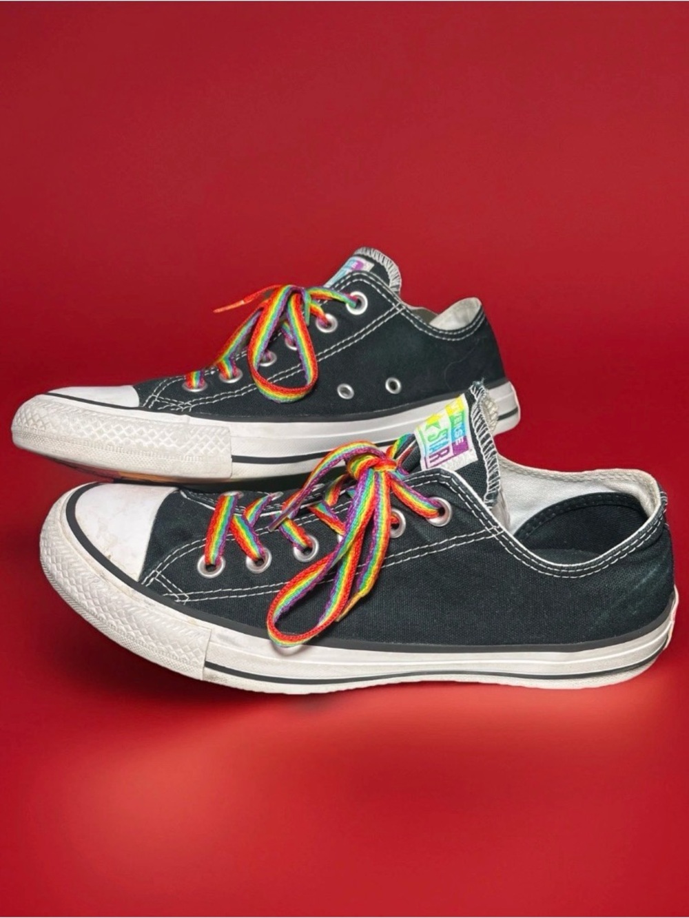 Converse Shoes / Sneakers Black W/ Rainbow PRIDE SZE 6/8- Custom / Rare